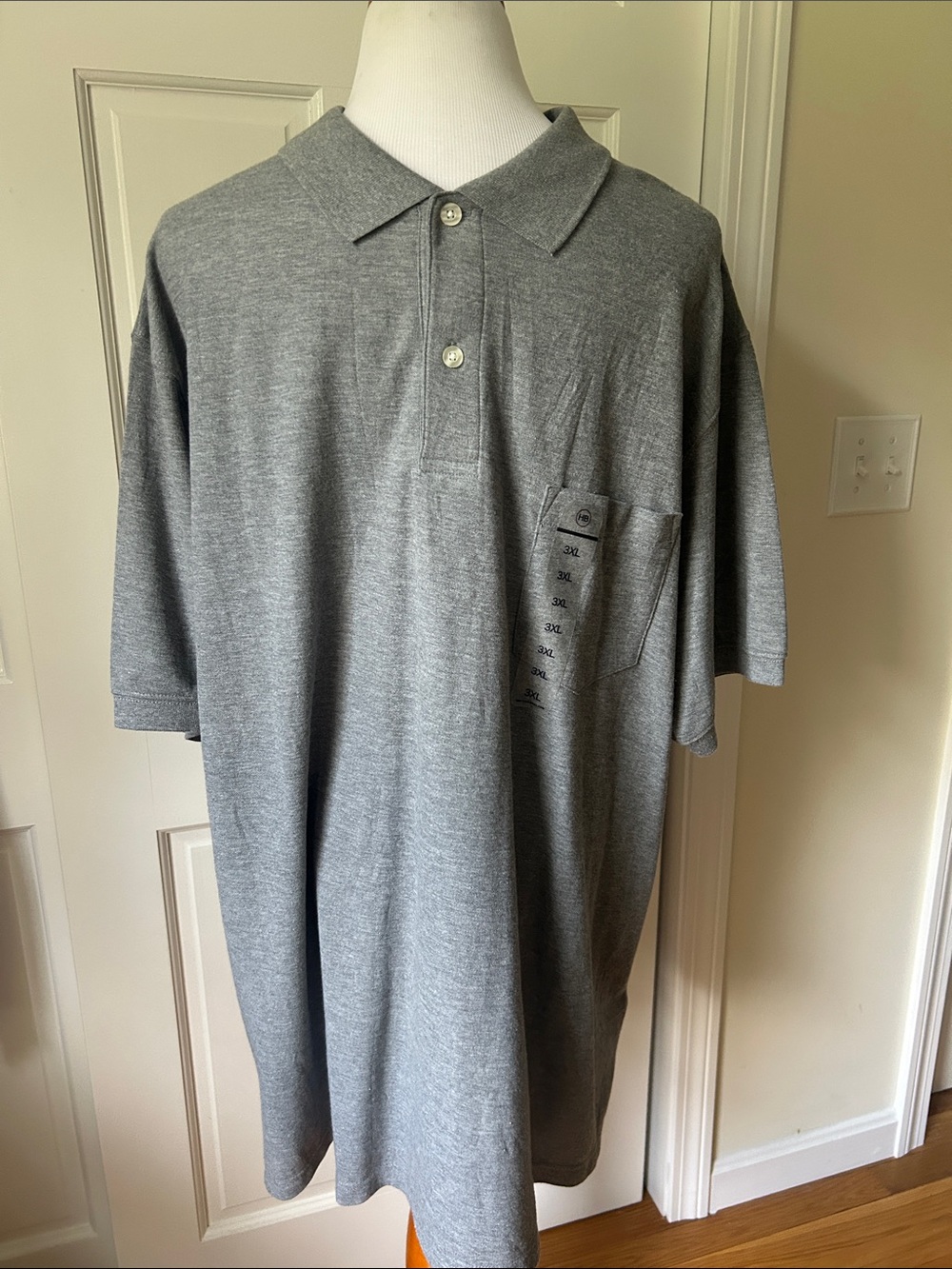 DXL Men’s Gray Polo Shirt with Chest Pocket, 60% Cotton 40% Polyester NWT